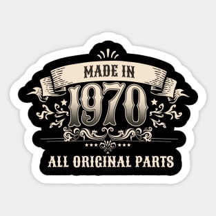 Retro Vintage Birthday Made In 1970 All Original Parts Sticker